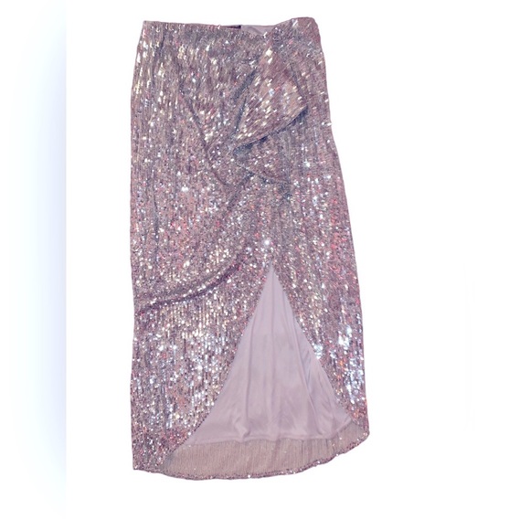 Express Skirts Express Silver Sequin Skirt With Open Side Front